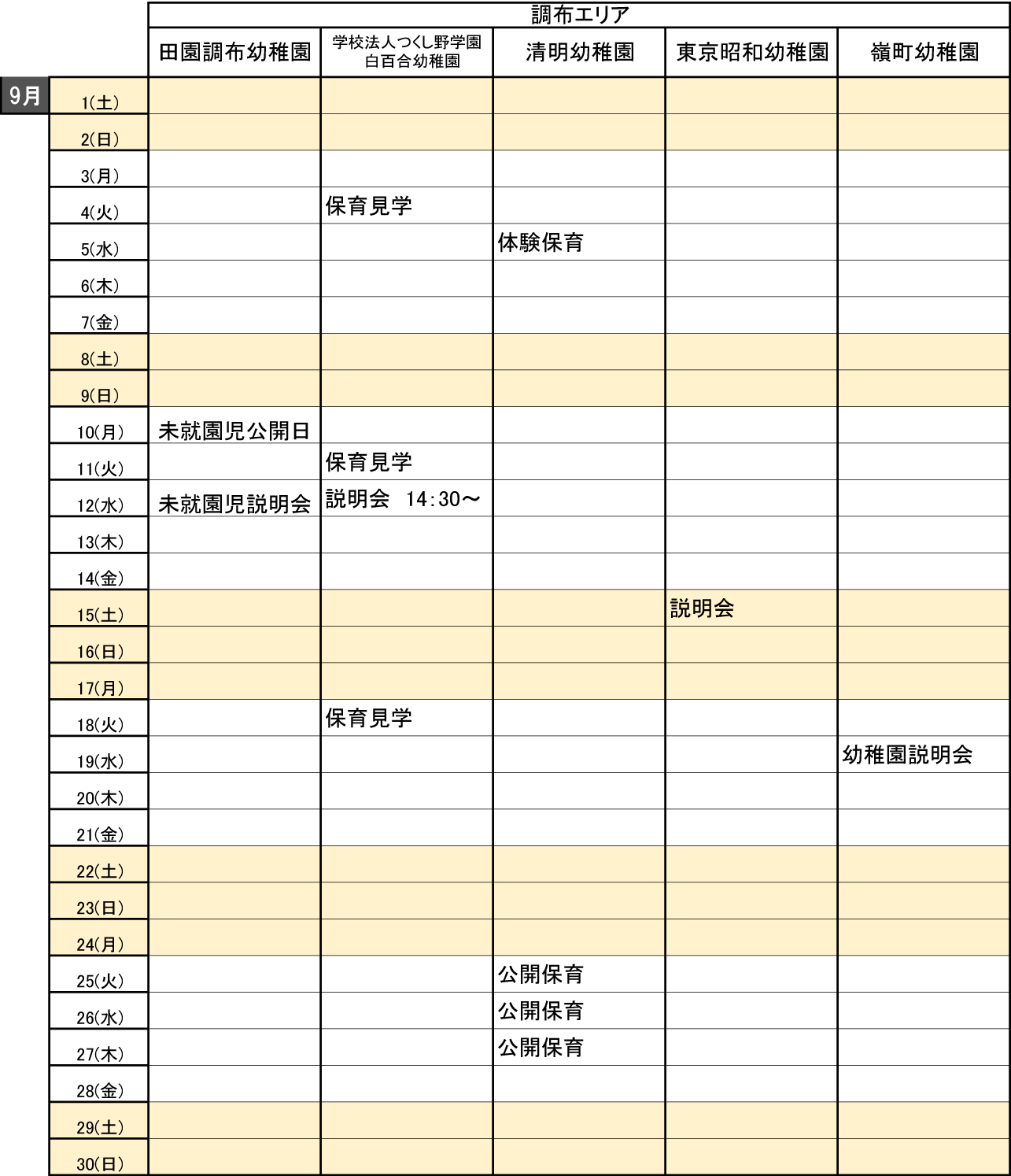 大田区私立幼稚園見学会スケジュール